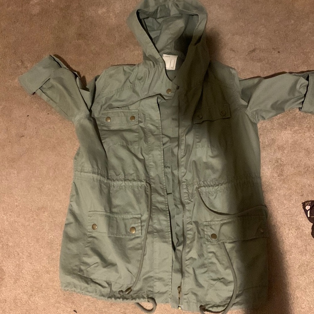 Green hooded cargo bomber jacket